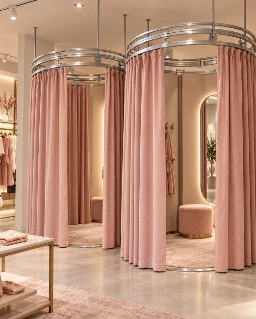 Boutique élégante con camerini rosa cipria
