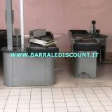 BANCO CASSA SCIVOLO 10 uguali disponibili colore grigio a € 450 cad Bancone composto da piano cassa e rullo automatico, vano scanner e imbuto scivolo per raccogli spesa DA 50 CM